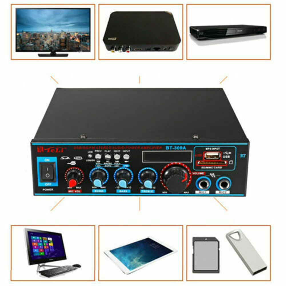 Professional Wireless Audio Amplifier Mic Inputs Remote Control Bluetooth Stereo