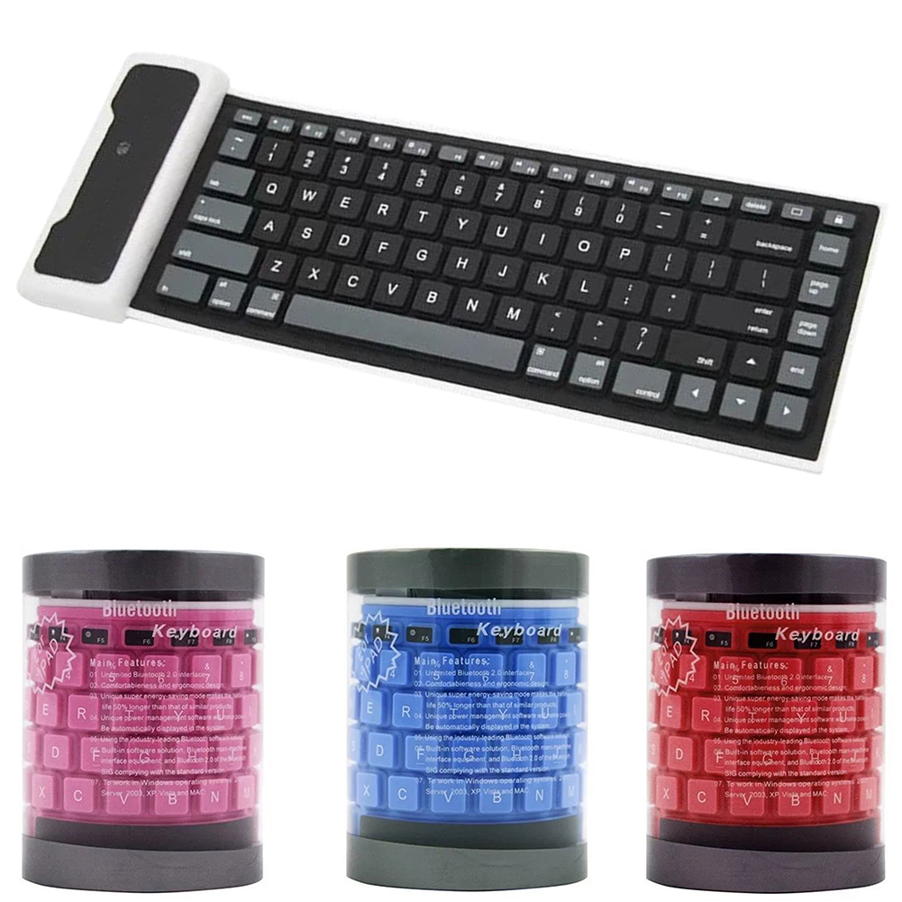 Bluetooth Keyboard Silicone Rechargeable Removable Wireless Foldable Low Noise