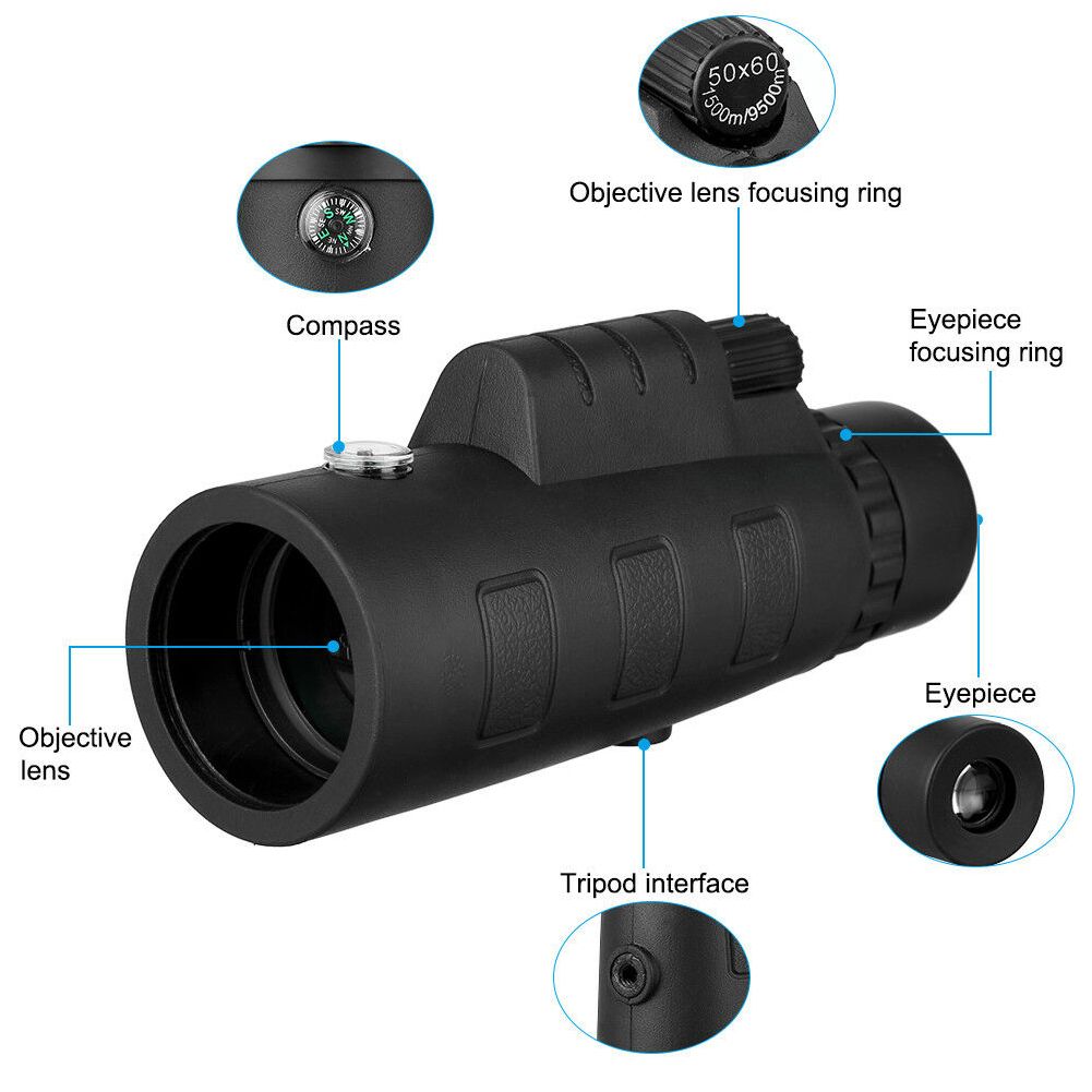 50x60 Night Vision Clip Phone Photographing HD Optical Day Monocular Telescope