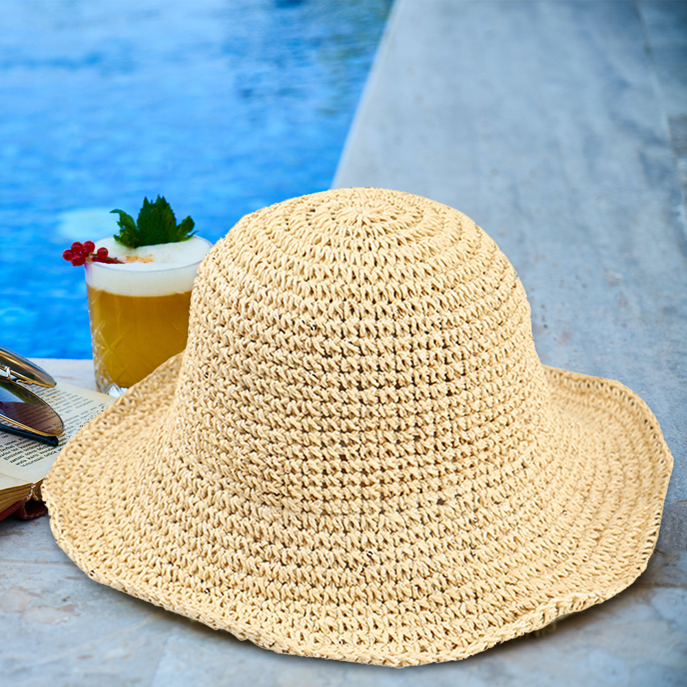 Women Wide Brim Drooping Sun Protection Portable Straw Hat Holiday ...