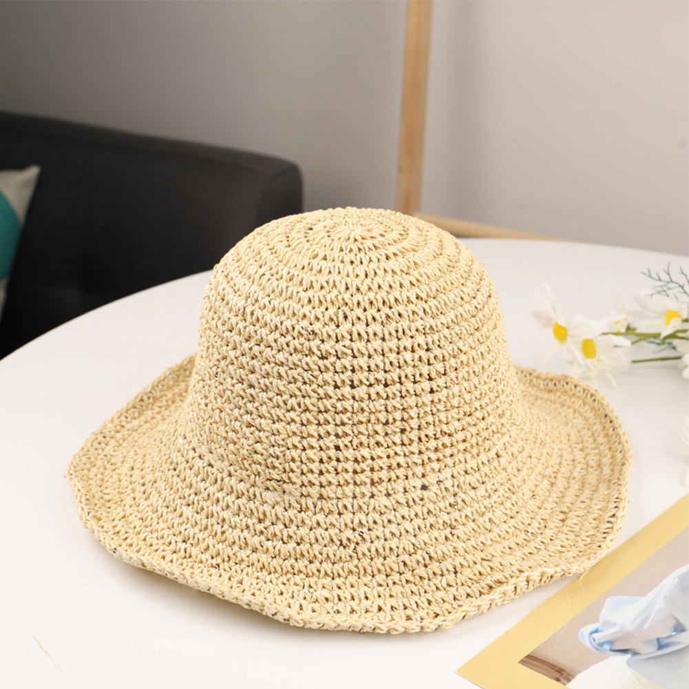 Women Wide Brim Drooping Sun Protection Portable Straw Hat Holiday ...