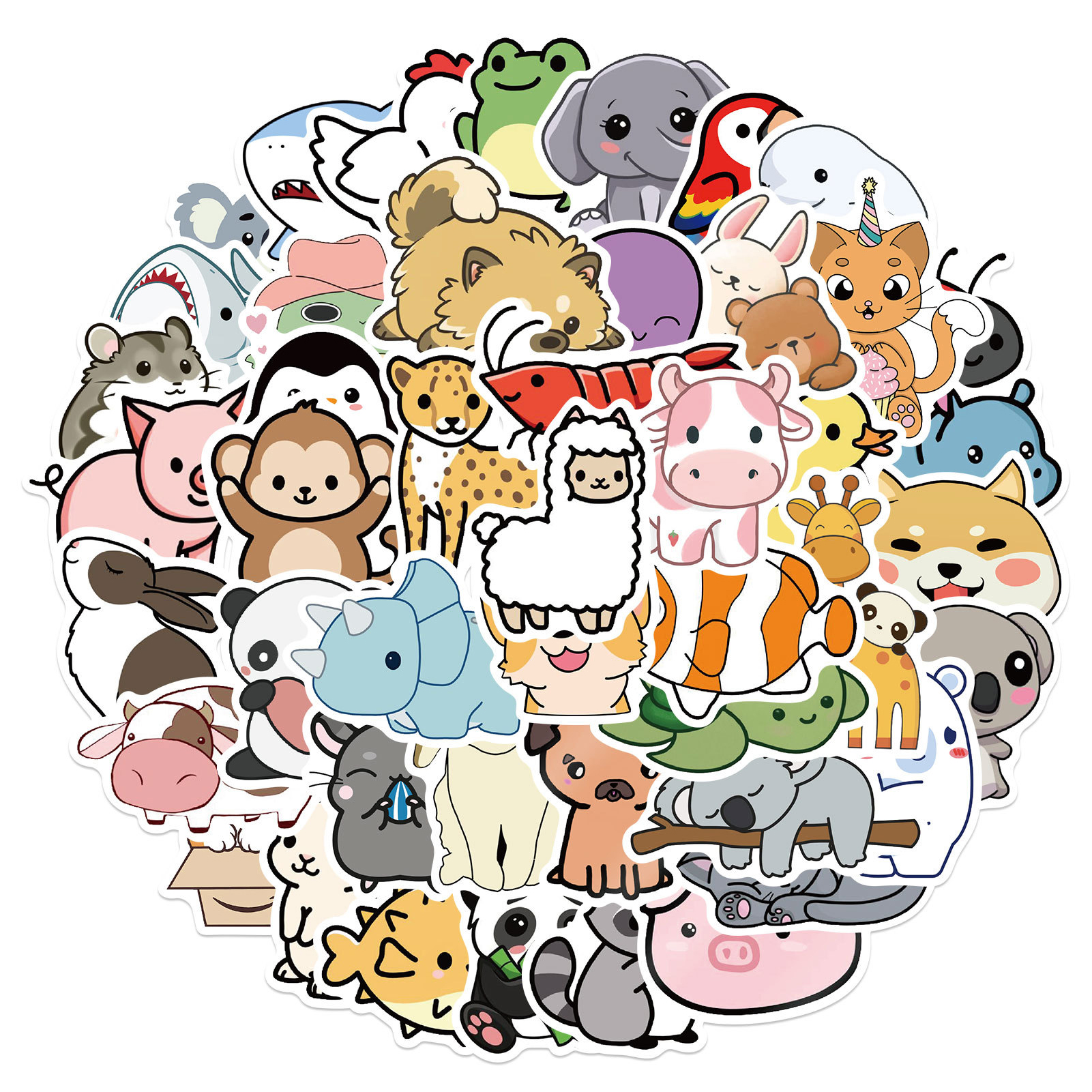 5 Sheets Kawaii Cute Sticker Cartoon Animal Journal Stickers Waterproof