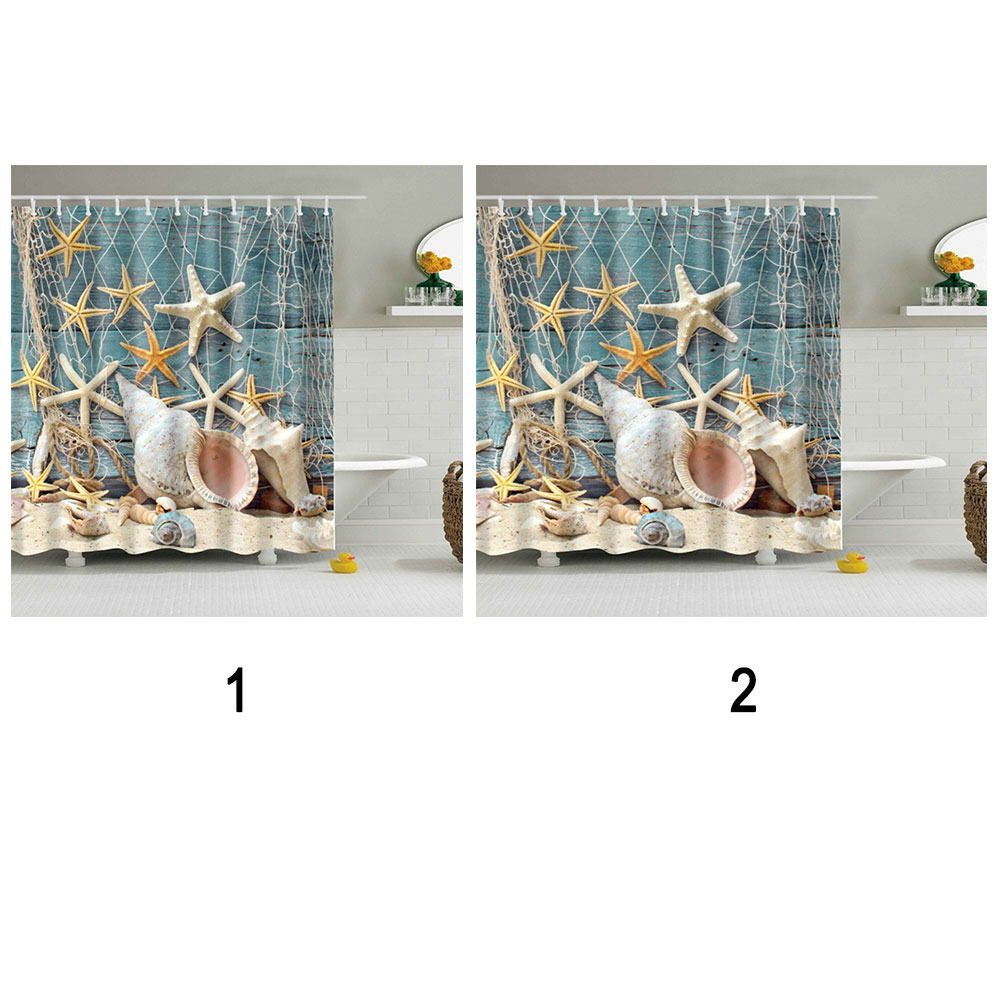 1X Sea Shell Shower Curtain Waterproof Bathroom Beach Curtain Decor With 12Hooks 1X Sea Shell Shower Curtain Waterproof Bathroom Beach Curtain Decor With 12Hooks