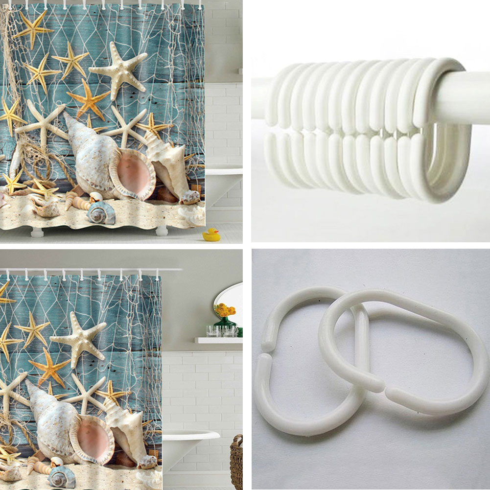 1X Sea Shell Shower Curtain Waterproof Bathroom Beach Curtain Decor With 12Hooks 1X Sea Shell Shower Curtain Waterproof Bathroom Beach Curtain Decor With 12Hooks