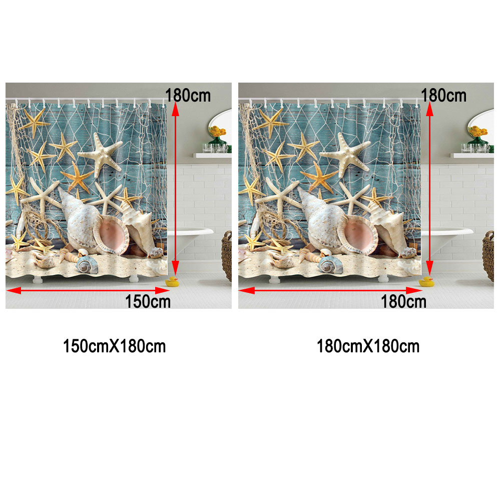 1X Sea Shell Shower Curtain Waterproof Bathroom Beach Curtain Decor With 12Hooks 1X Sea Shell Shower Curtain Waterproof Bathroom Beach Curtain Decor With 12Hooks