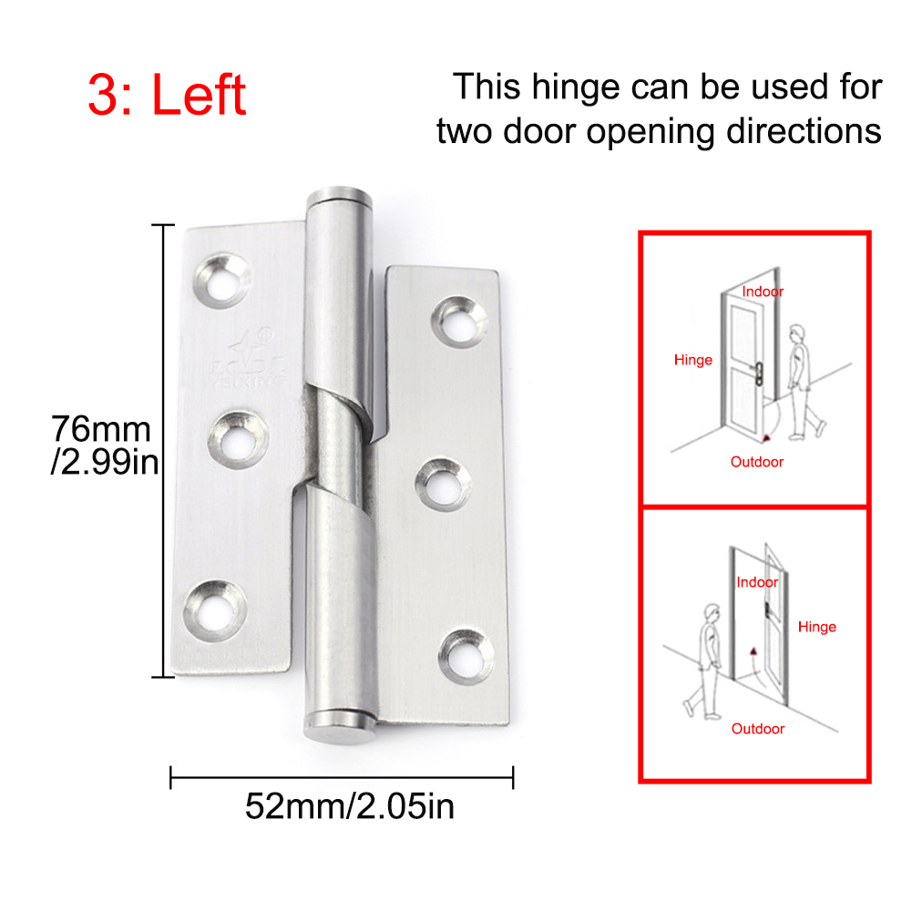 LEFT RIGHT STAINLESS Steel With Screws Rising Butt Lift Off Door Hinges