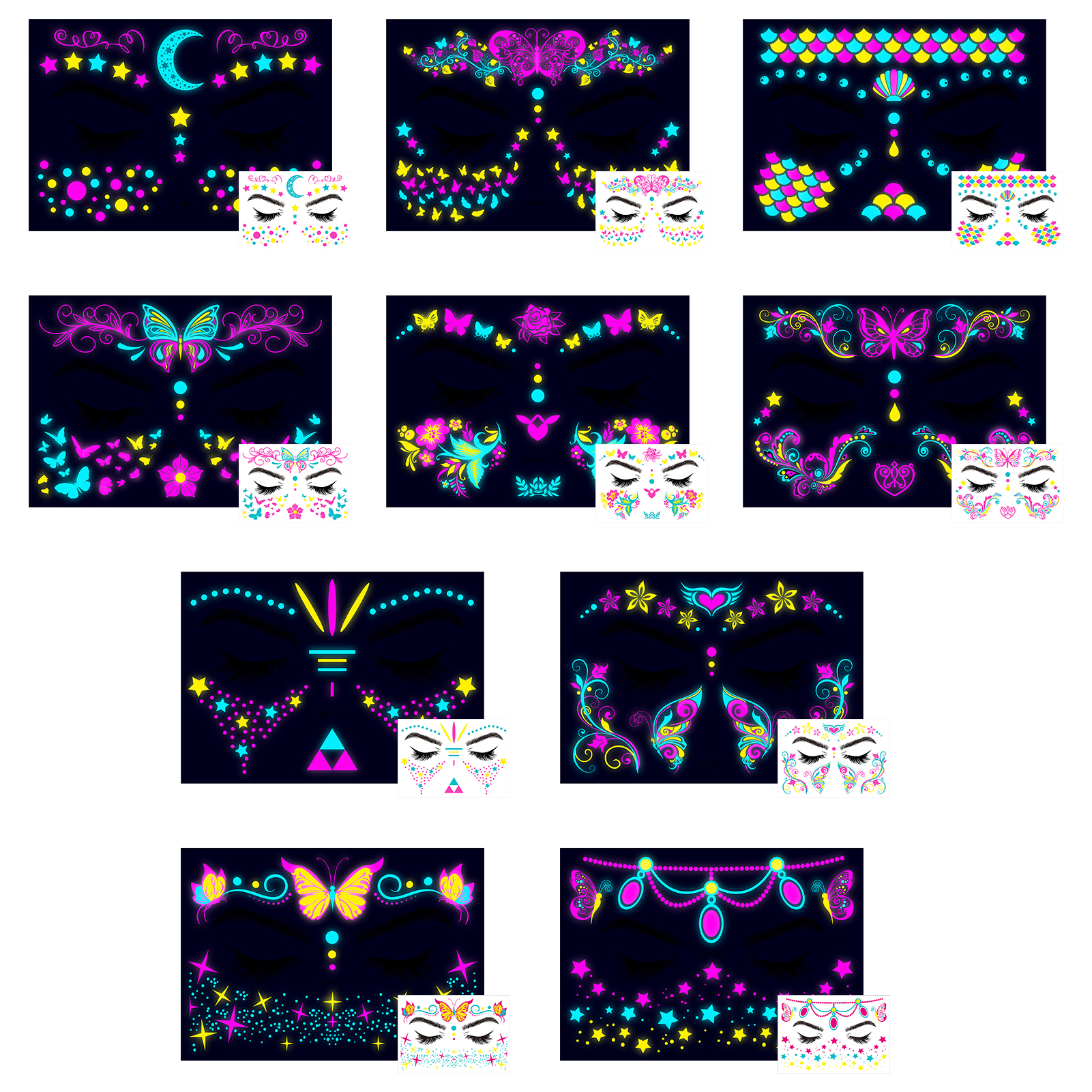 temporary-tattoo-for-face-men-women-concert-neon-glitter-easy-apply-ebay