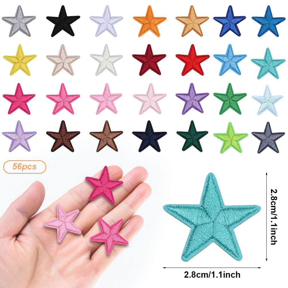 56PCS DIY CRAFT For Clothes Star Iron On Patch Decorative Fabric Repair ...