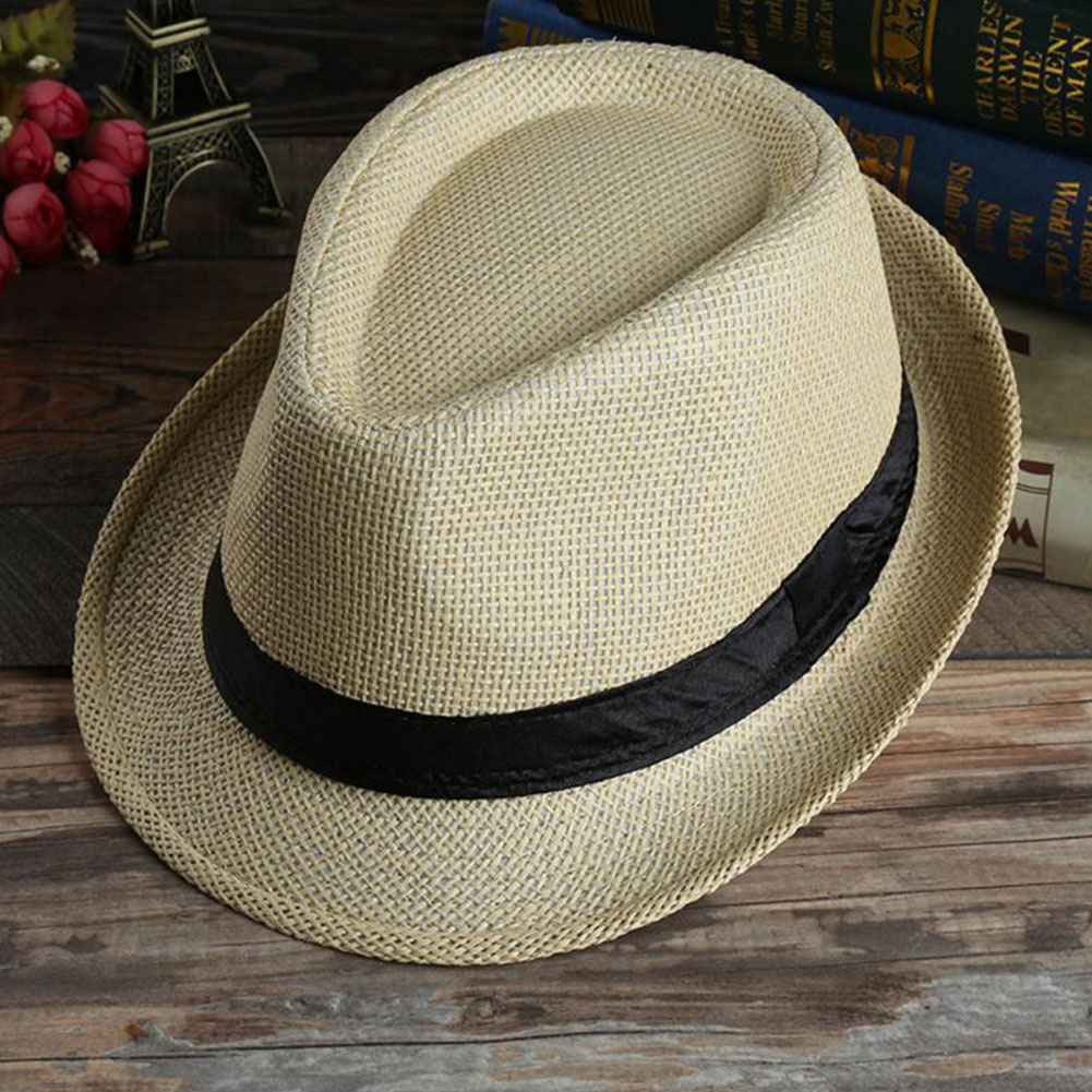 Panama Hat Raw Style Fedora Brim Summer Cap Unisex Wide Beach Band Trilby Hats 