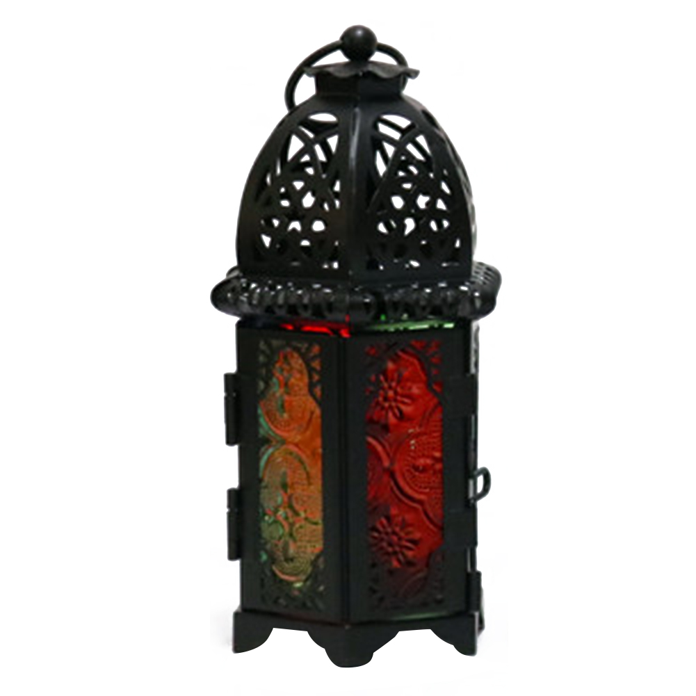 Moroccan Style Hollow Candle Holder Indoor Easy Install Iron Glass Lantern Lamp