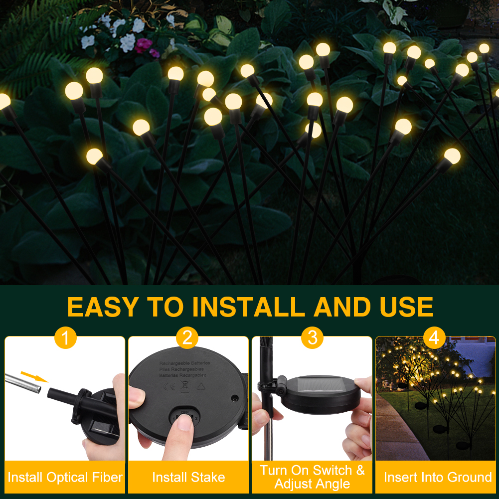 4pcs Yard Waterproof Garden Light Firefly Lamp Decorative 8 Leds Solar Powered