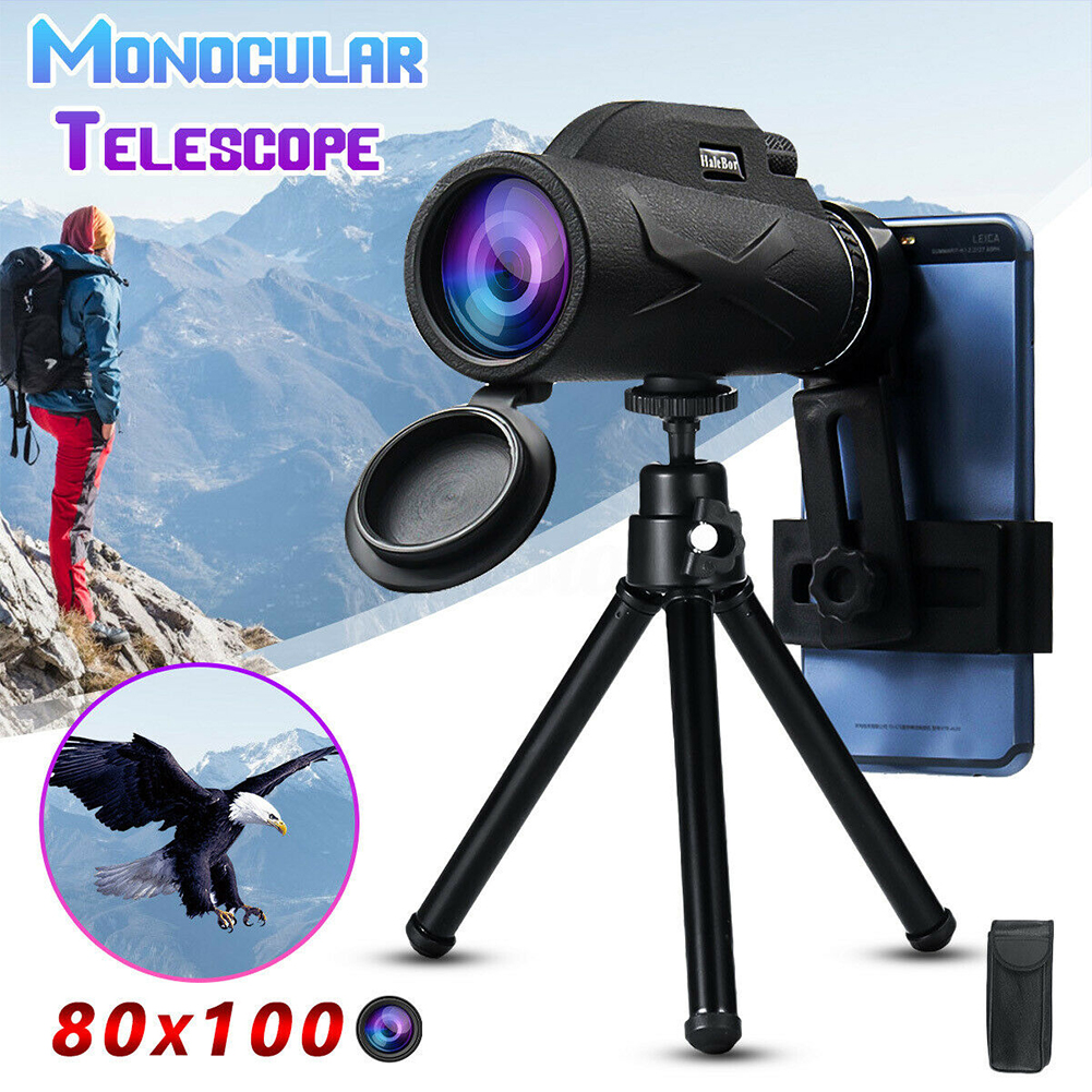 Portable 80x100 HD Optical Monocular Telescope Night Vision+Phone Clip+Tripod