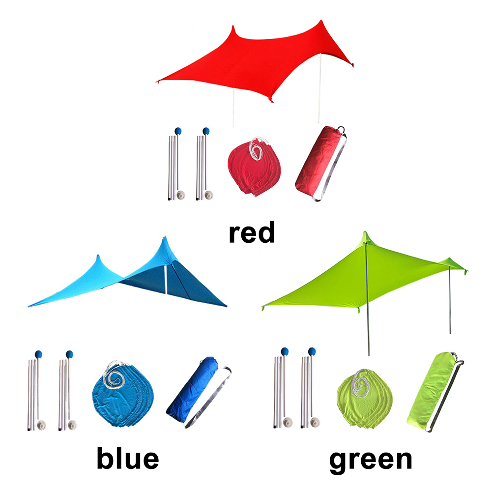 Camping With Sandbag Foldable Portable Beach Sun Shade Iron Poles High Stretch - Bild 12 von 12