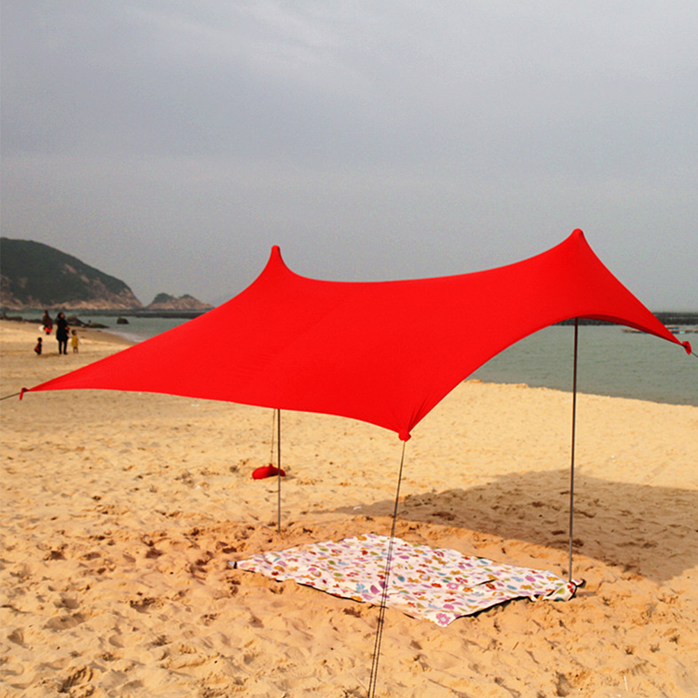Camping With Sandbag Foldable Portable Beach Sun Shade Iron Poles High Stretch