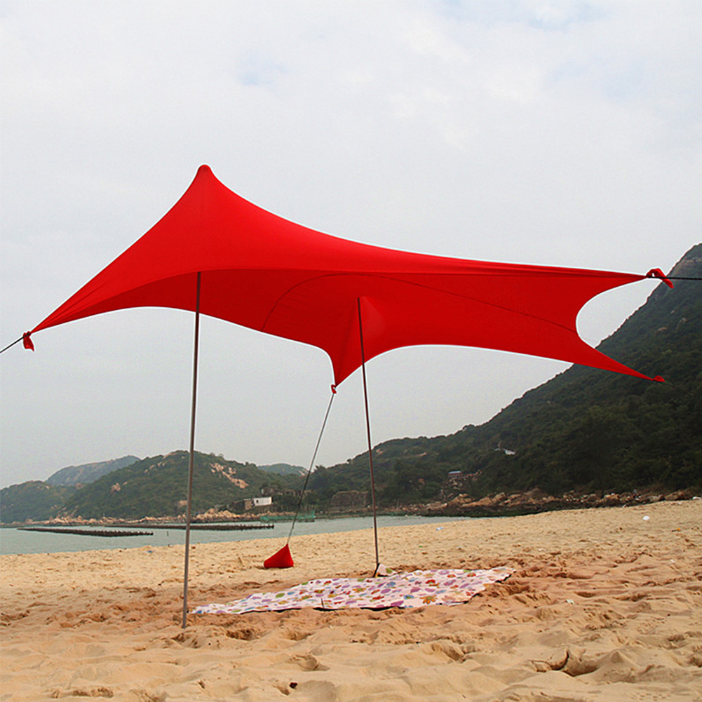 Camping With Sandbag Foldable Portable Beach Sun Shade Iron Poles High Stretch - Bild 7 von 12