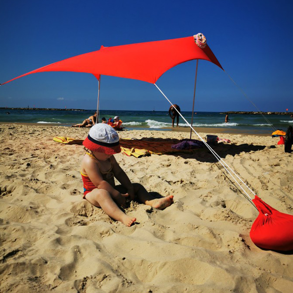 Camping With Sandbag Foldable Portable Beach Sun Shade Iron Poles High Stretch - Bild 10 von 12