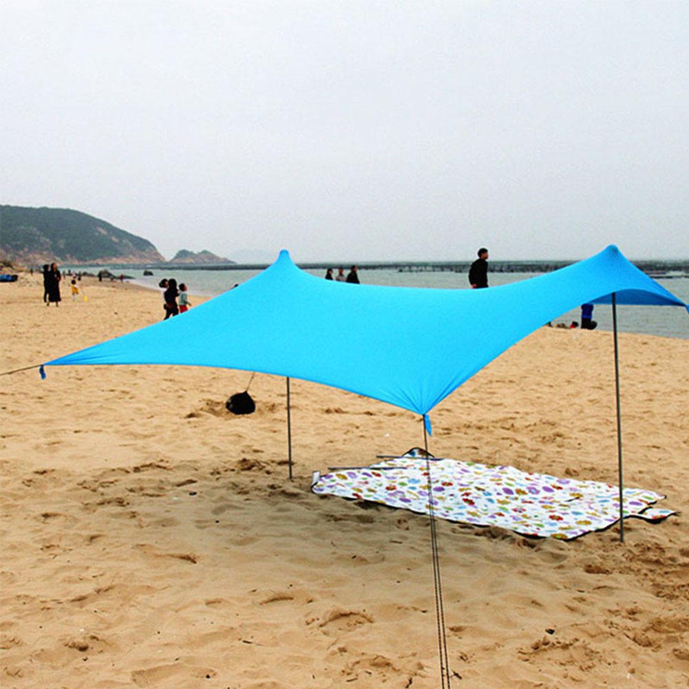 Camping With Sandbag Foldable Portable Beach Sun Shade Iron Poles High Stretch - Bild 8 von 12