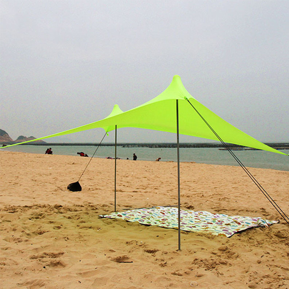 Camping With Sandbag Foldable Portable Beach Sun Shade Iron Poles High Stretch - Bild 9 von 12