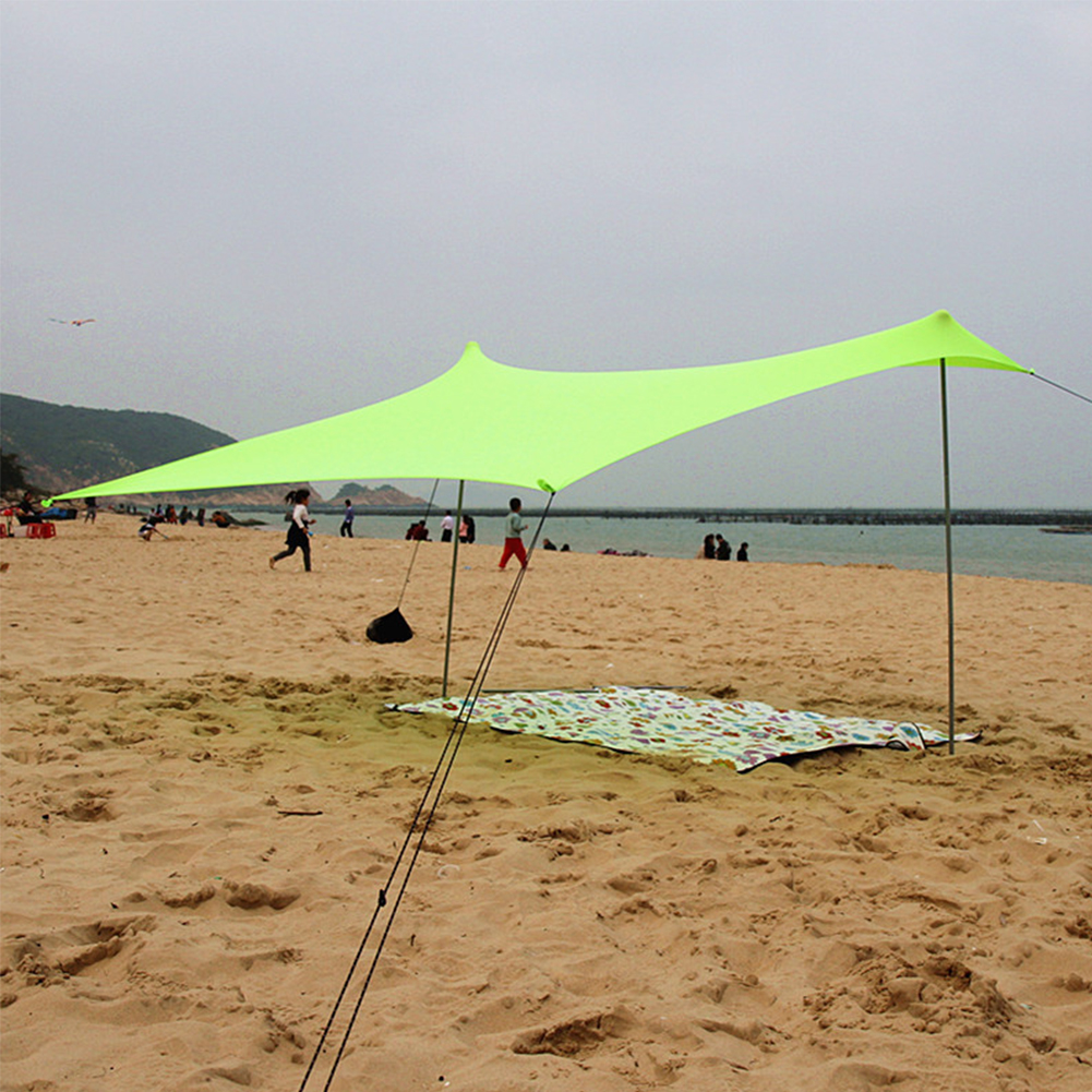 Camping With Sandbag Foldable Portable Beach Sun Shade Iron Poles High Stretch - Bild 11 von 12