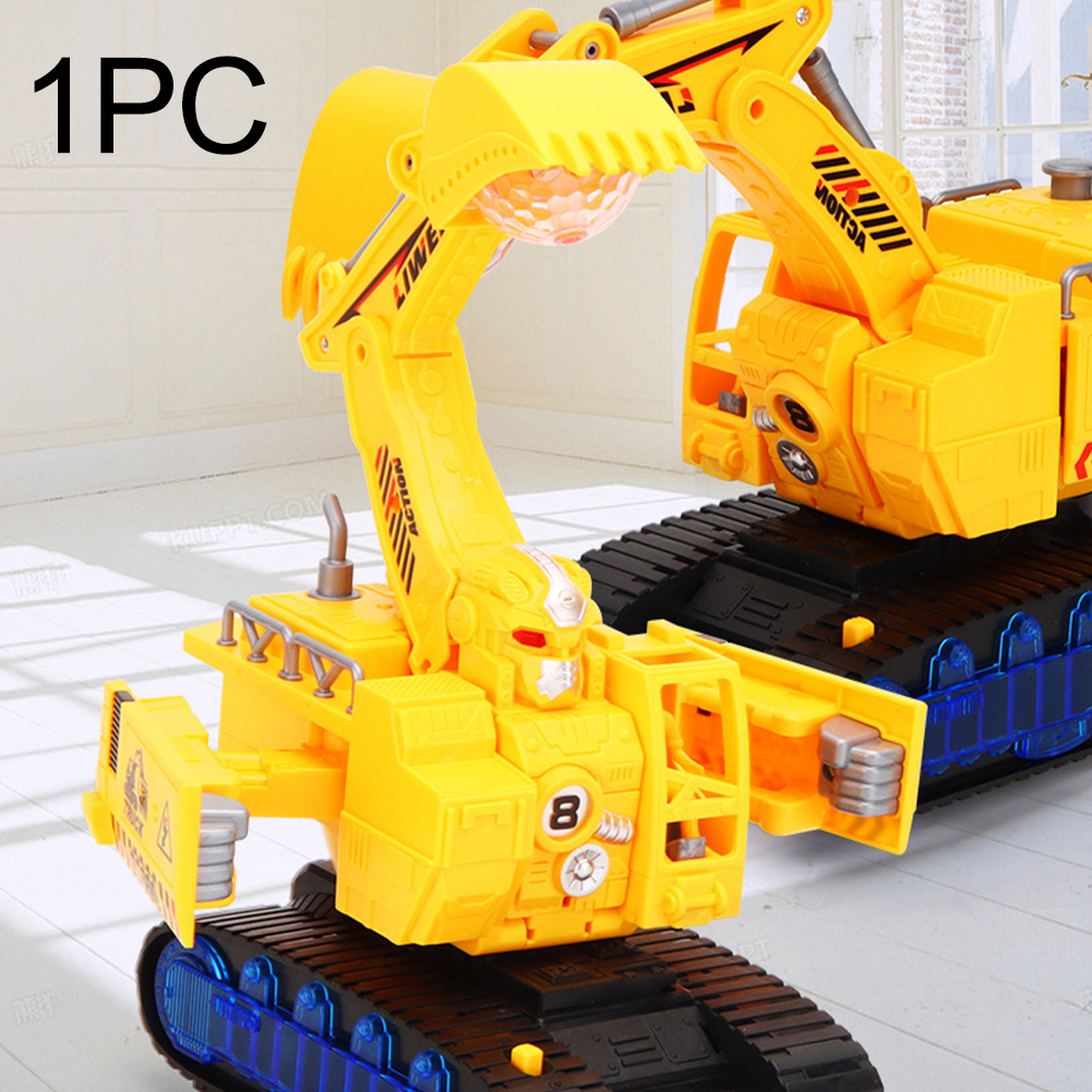 2 In 1 Home Decor Robot Model With Music Light Excavator Transforming Toy Craft